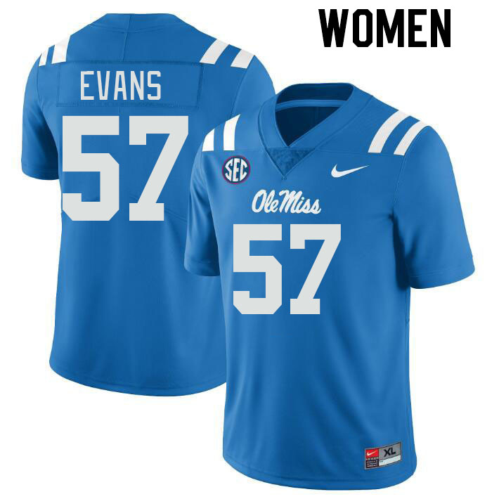 Women #57 Paris Evans Ole Miss Rebels College Football Jerseys Stitched-Power Blue